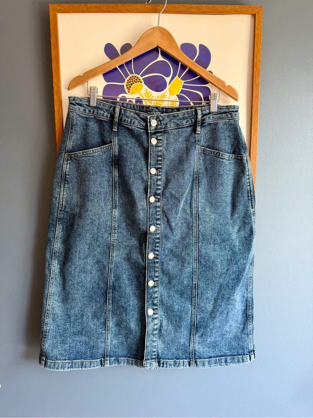 Old Navy Acid Wash Denim Button-Front Midi Skirt